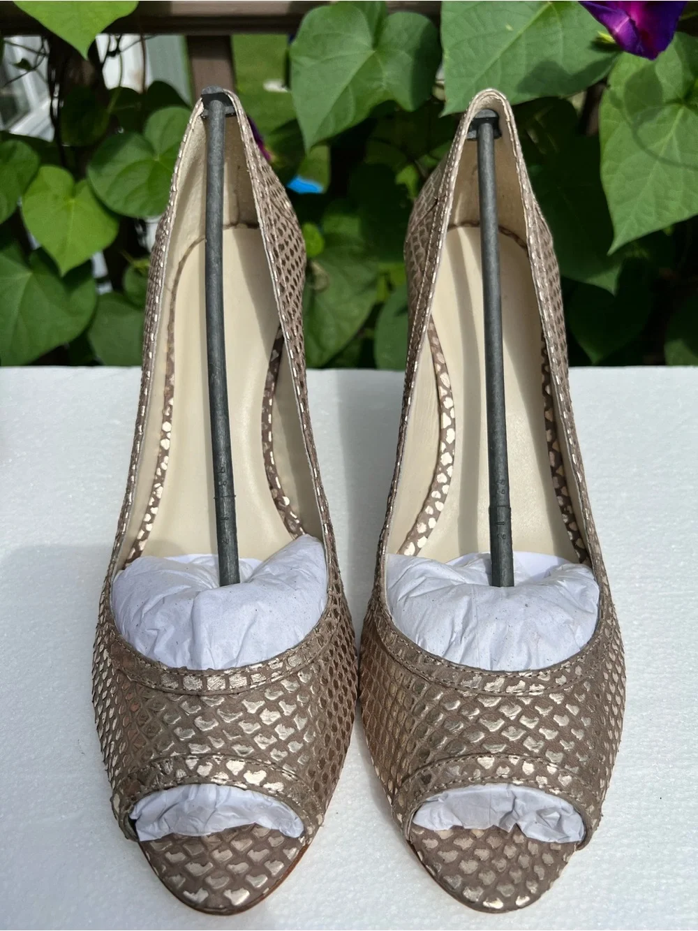 Zofie Bronze Snakeskin Peep Toe Pumps Size 12 New w/ Dust Bag, Brazil Leather